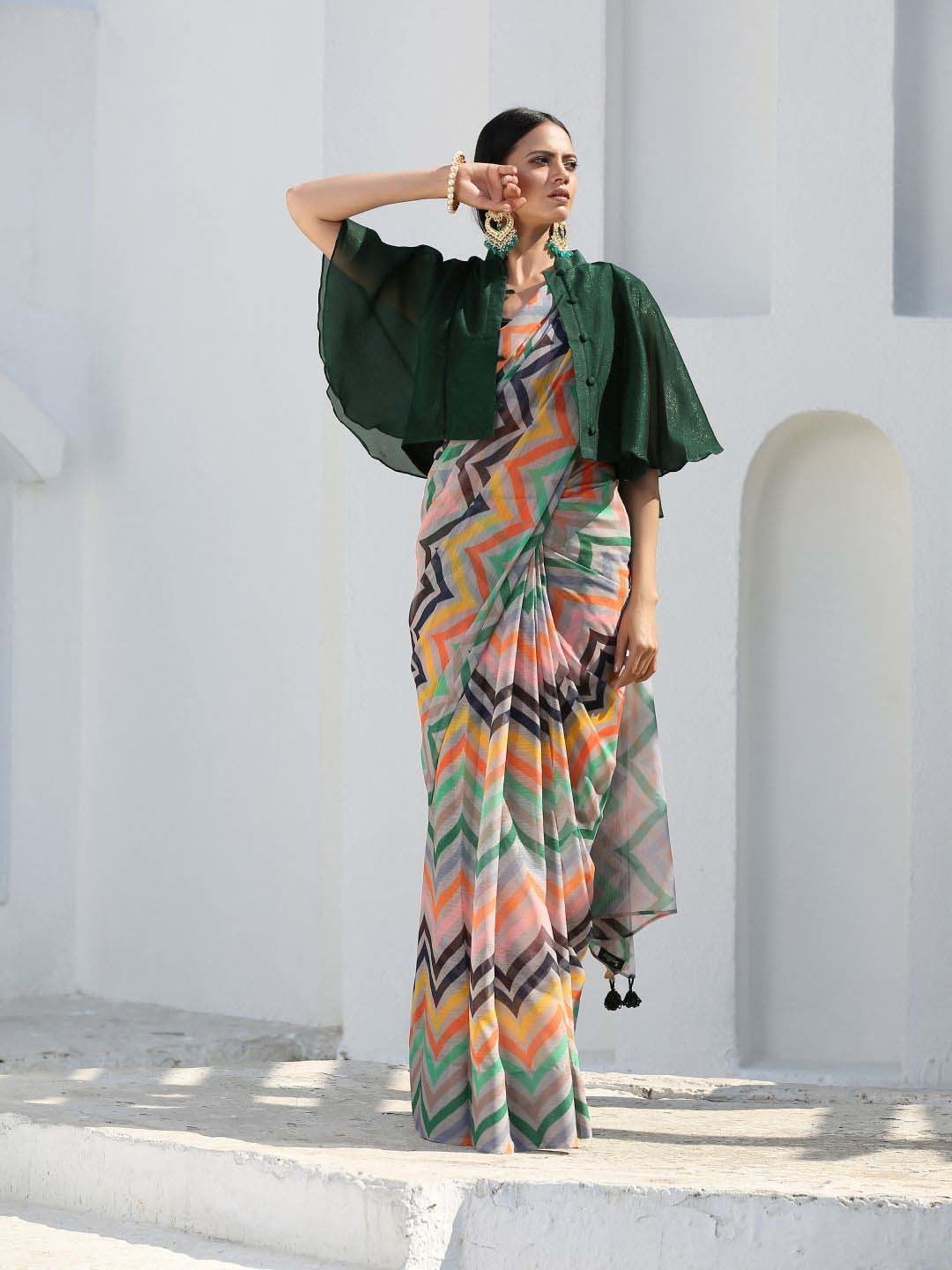 Swtantra Green Woven Pattern Readymade Blouse