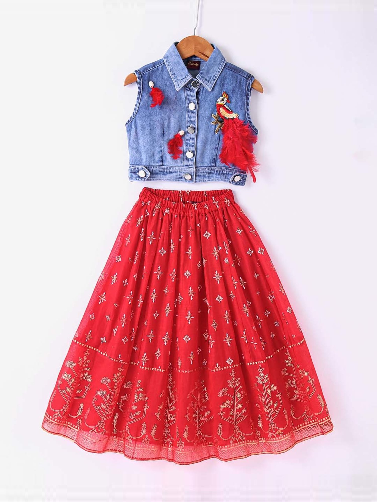 TWISHA Kids Blue & Red Applique Top Set