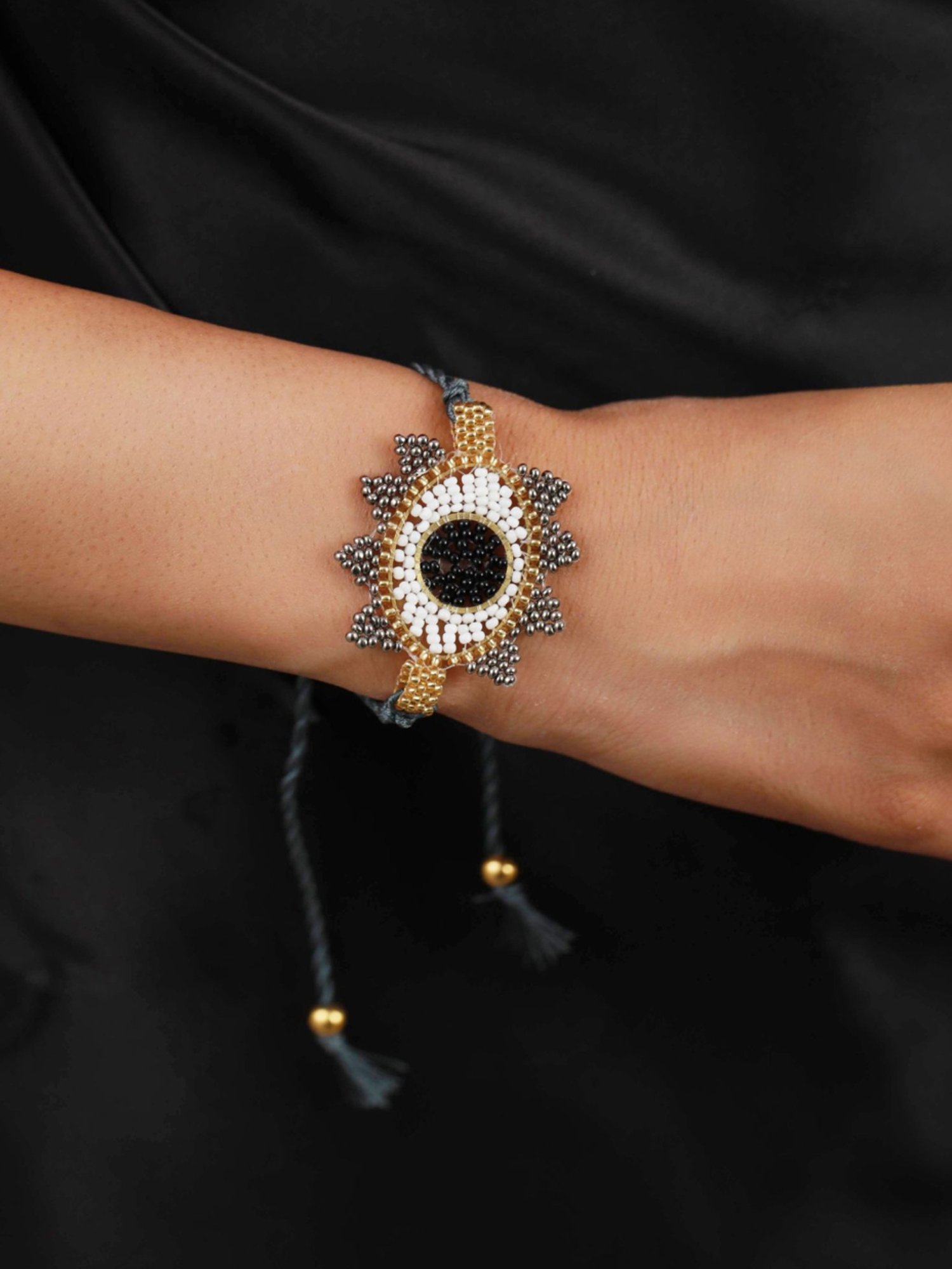 Aatmana Blue Gold-toned Beaded &handcrafted Wraparound Evil Eye Bracelet