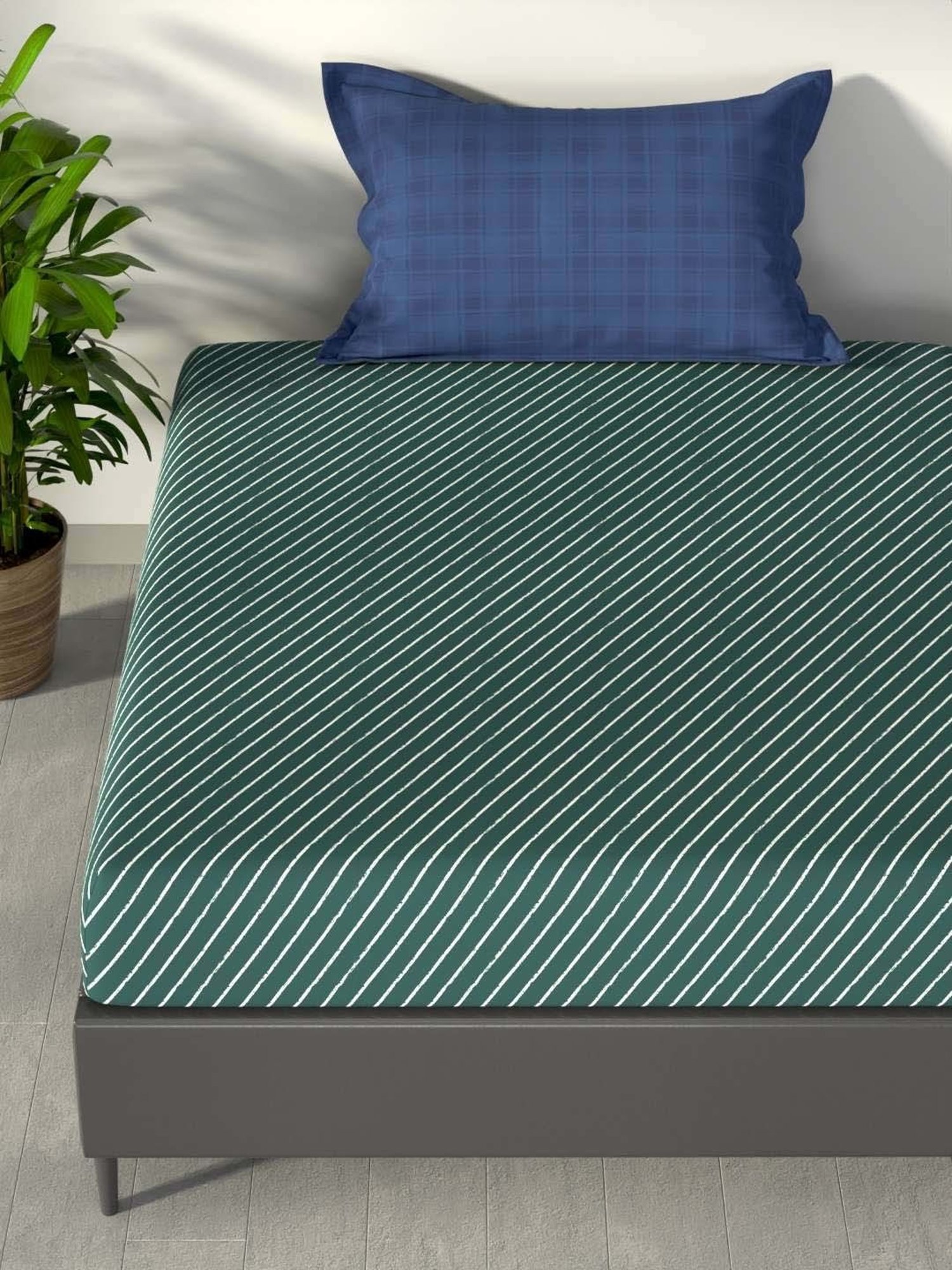 NAUTICA Pacific Coast Green & White Cotton 160 TC Single Bedsheet with Pillow Cover