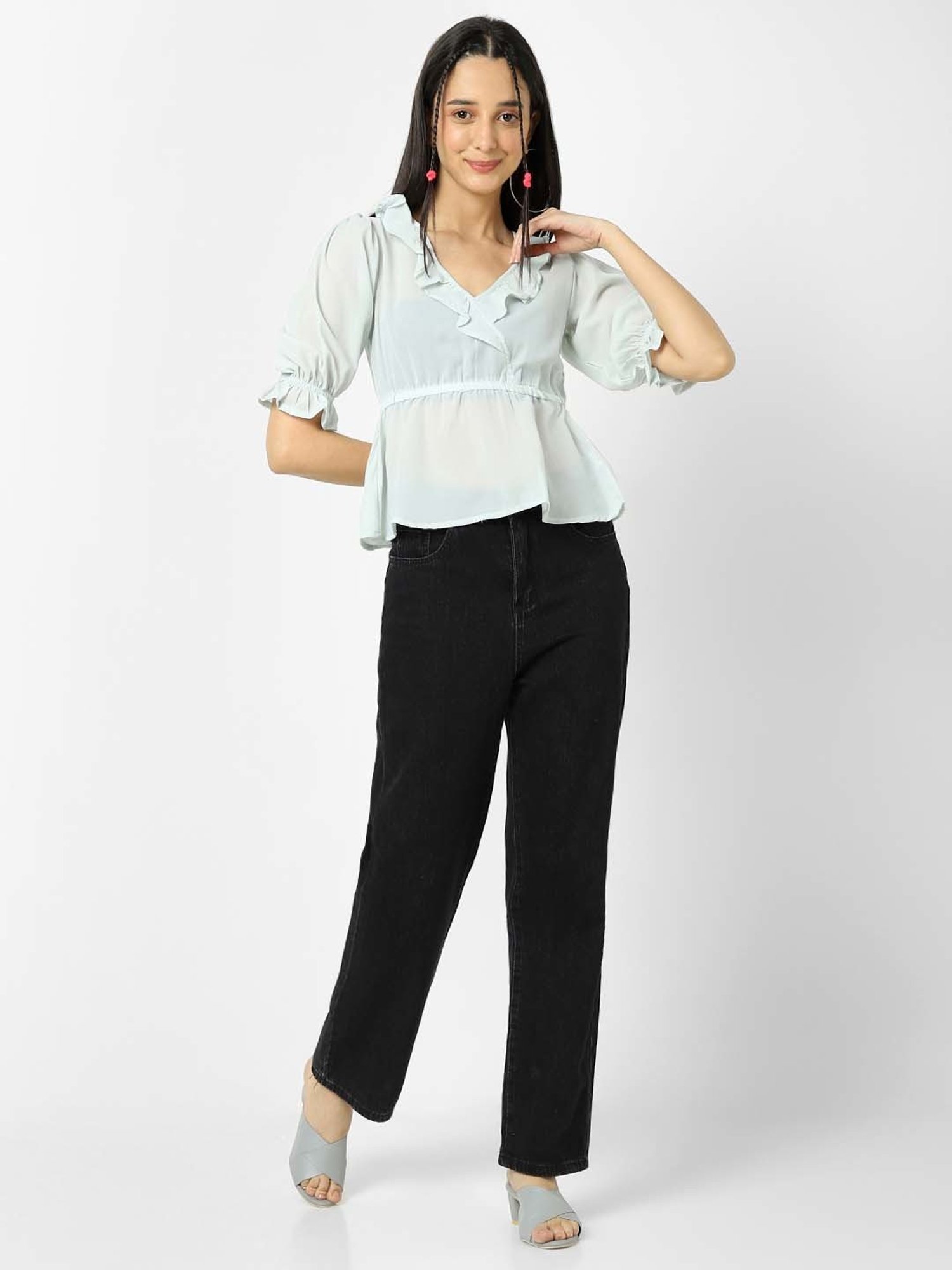 VASTRADO Green V Neck Top