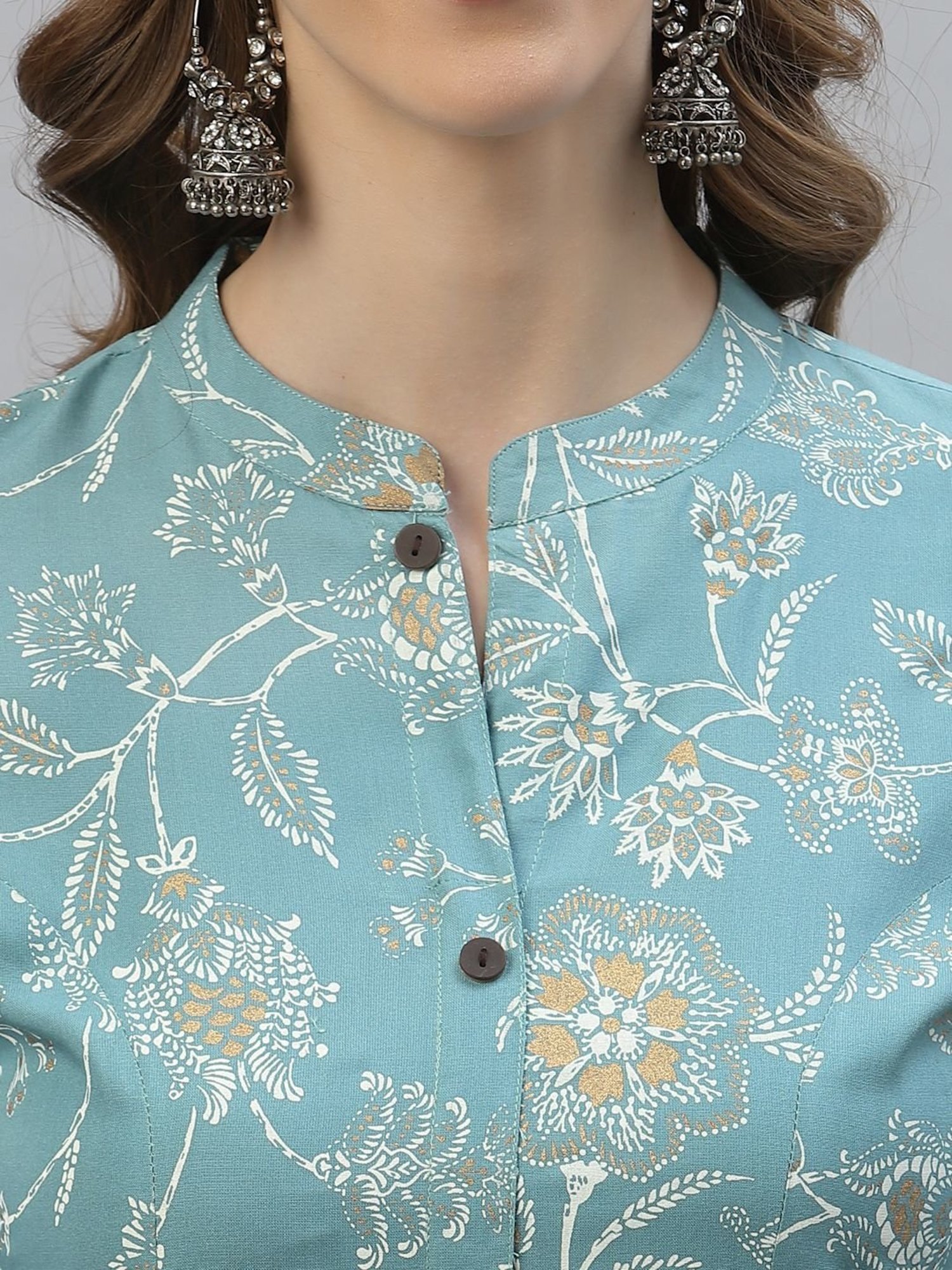 Stylum Blue Floral Print A-Line Kurta