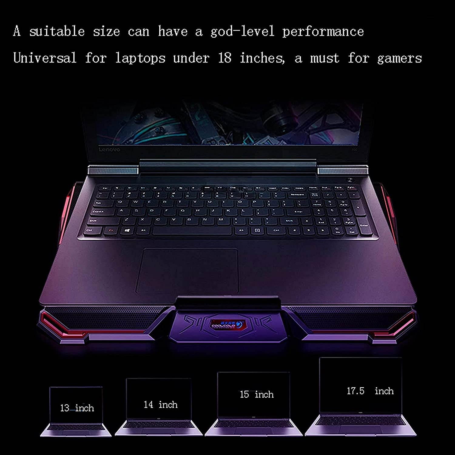 RGB Laptop Cooling Pad with 6 Quiet LED Fans 5 Heights Adjustable and Phone Stand, Dual USB Ports Gaming Laptop Cooler for 11"-18" Gaming Laptops (Blue)