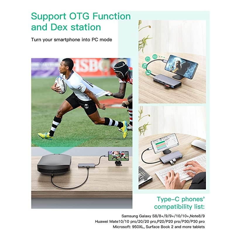 USB C Hub USB Type C Adapter Docking Station Compatible with MacBook ProDell XPS13 amp15with 2 HDMIVGAUSB302087W PDSDTF Card ReaderAudio OutputDifferent Displays Only for Windows