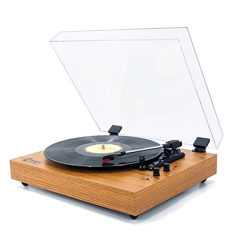 Record Player for 334578 RPM Vinyl RecordsBluetooth BeltDrive Turntable with Builtin Stereo SpeakersYellow
