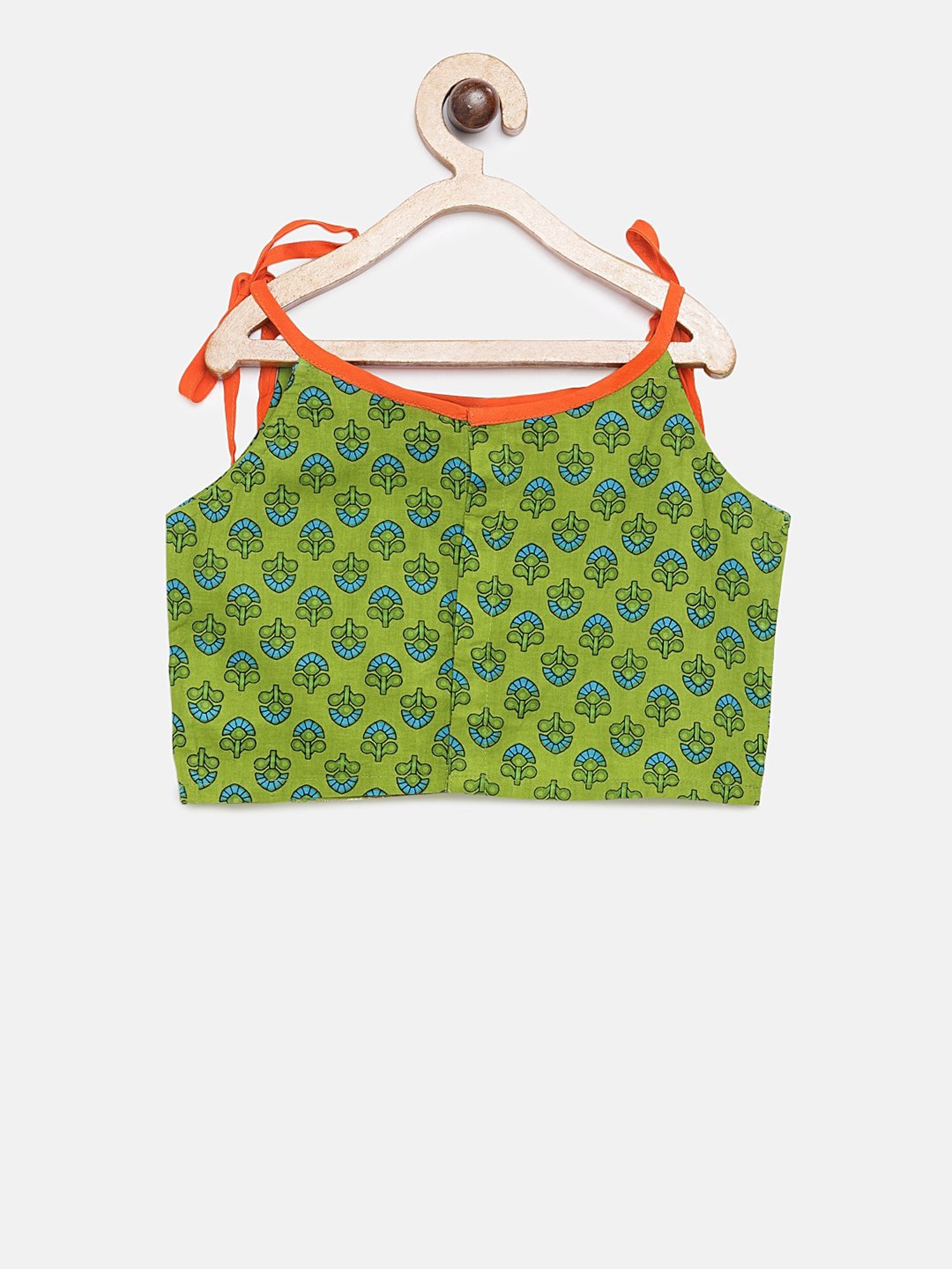TWISHA Kids Green & Orange Floral Print Top with Dhoti