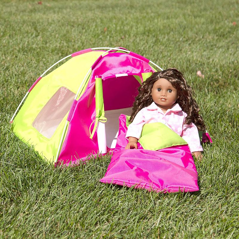 Dress Along Dolly Camping Bed Tent with Sleeping Bag and Pillow for American Girl Doll