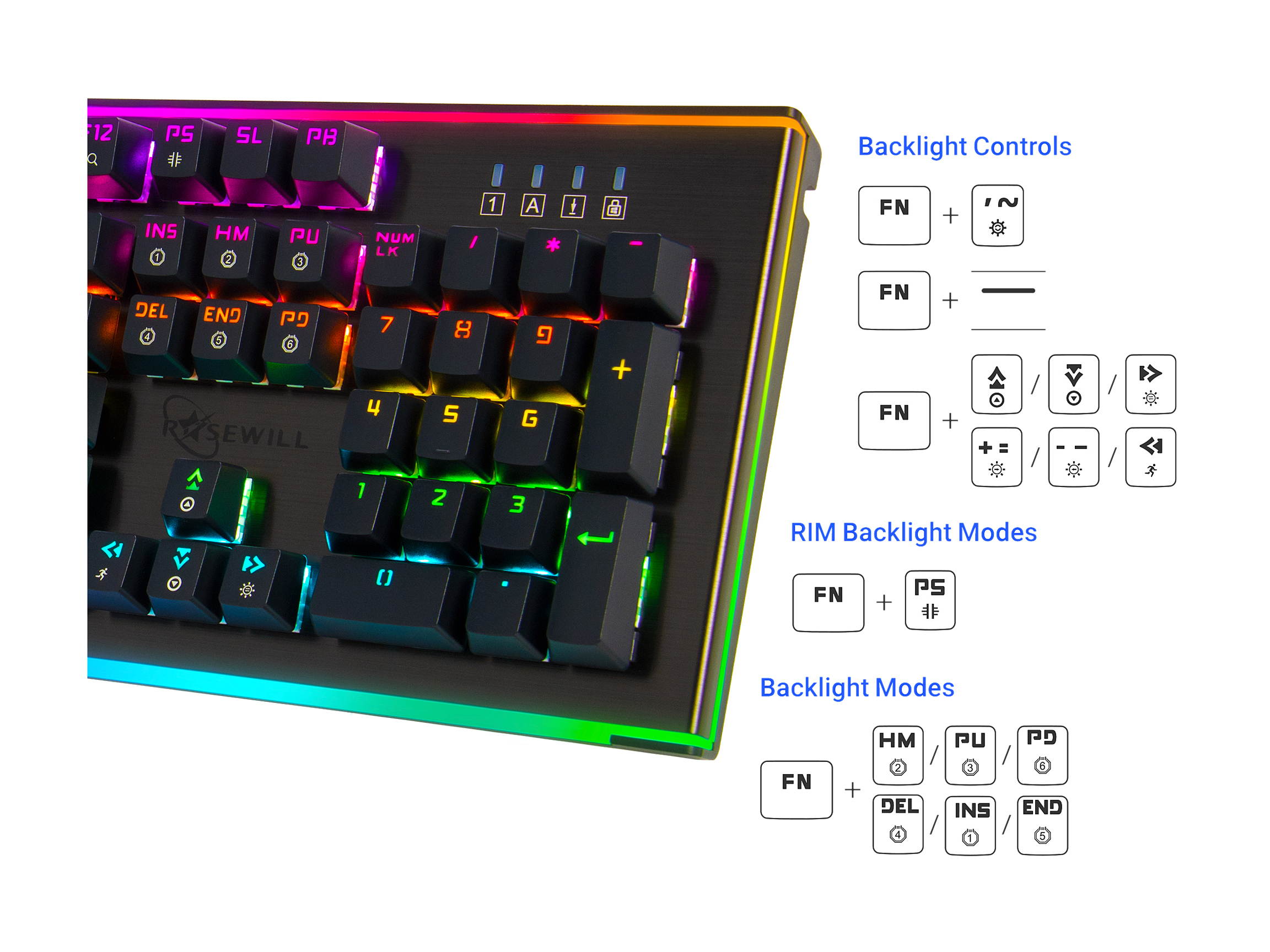 Rosewill Mechanical Gaming Keyboard, 19 RGB Backlit Modes, Dynamic Customizable Rim Backlights, Blue Switches - NEON K75 V2