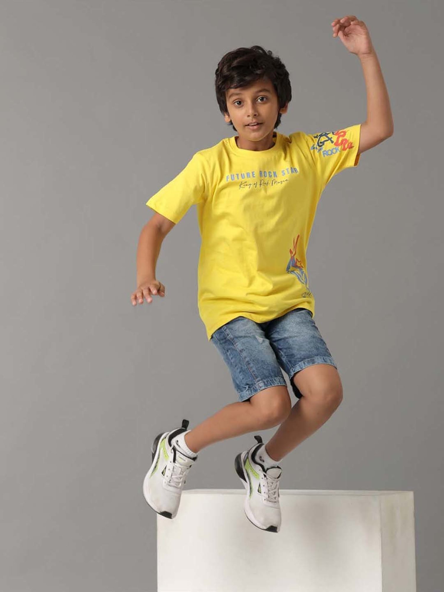 Under Fourteen Only Kids Yellow Cotton Printed T-Shirt