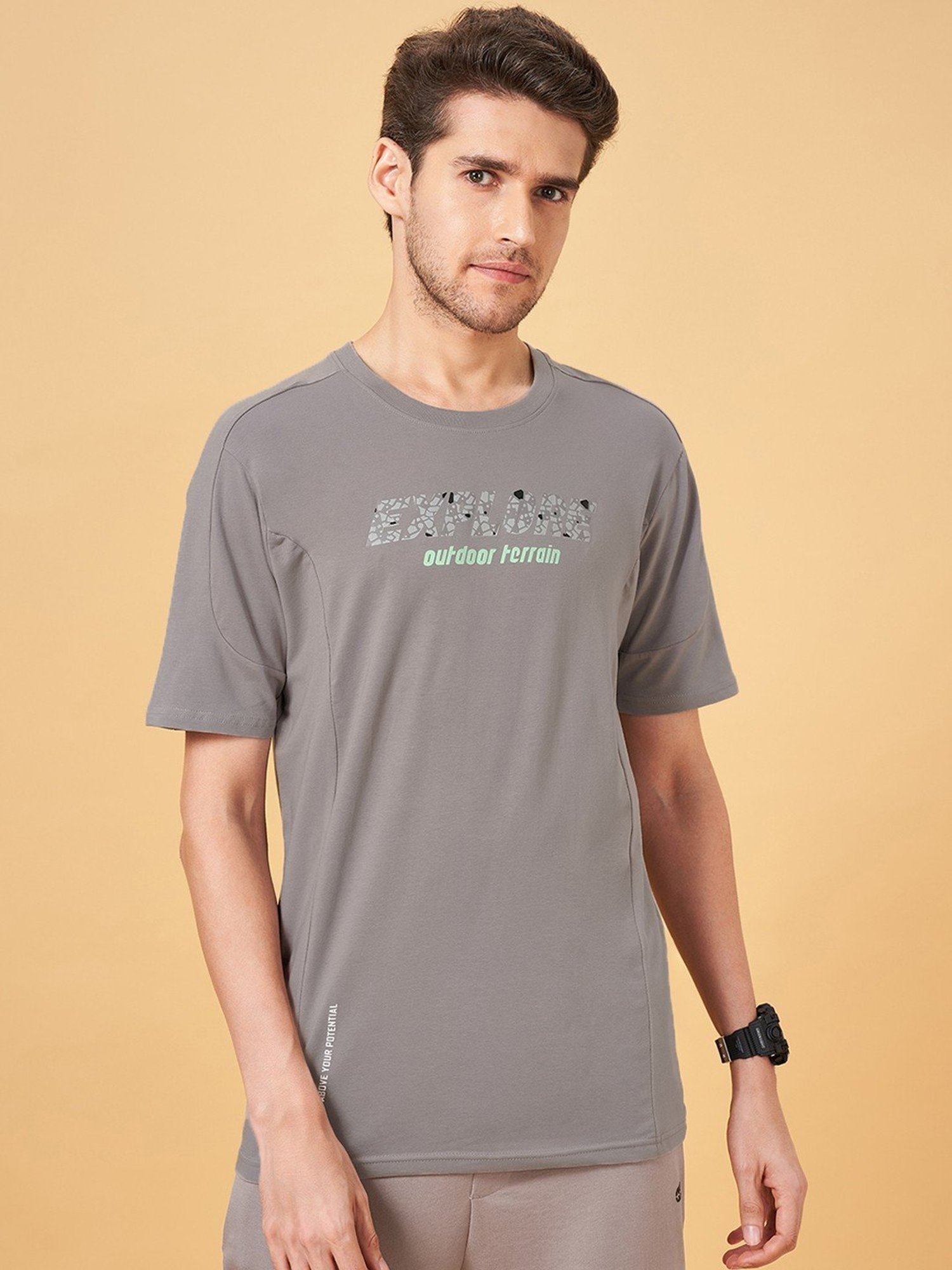 Ajile by Pantaloons Steel Grey Slim Fit Printed T-Shirt