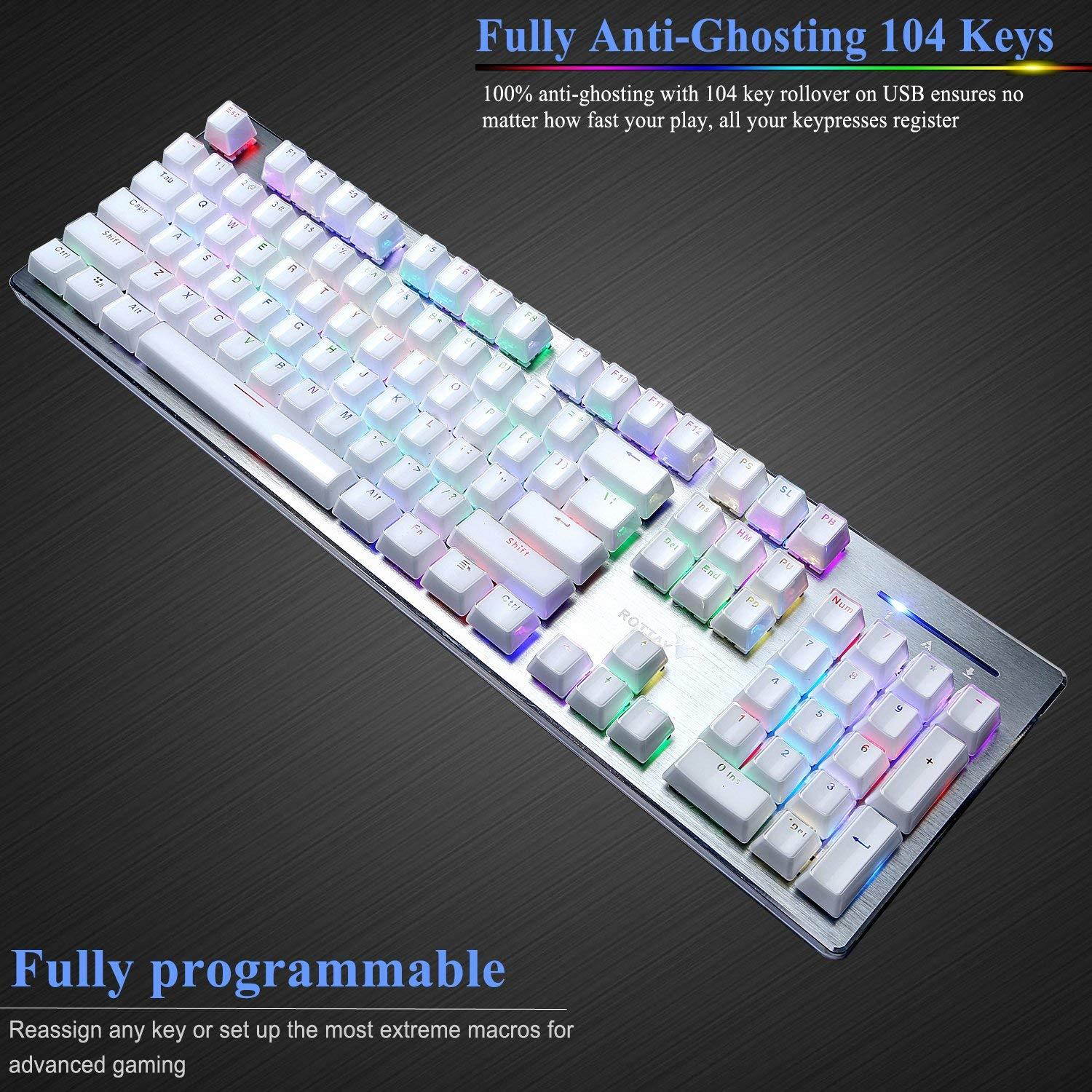 RGB Mechanical Keyboard, Rottay 16.8 Million RGB Backlit Wired Mechanical Gaming Keyboard with Brown Switches 104-Key Anti-ghosting and Fully Programmable for PC&Mac Gamers and Typist