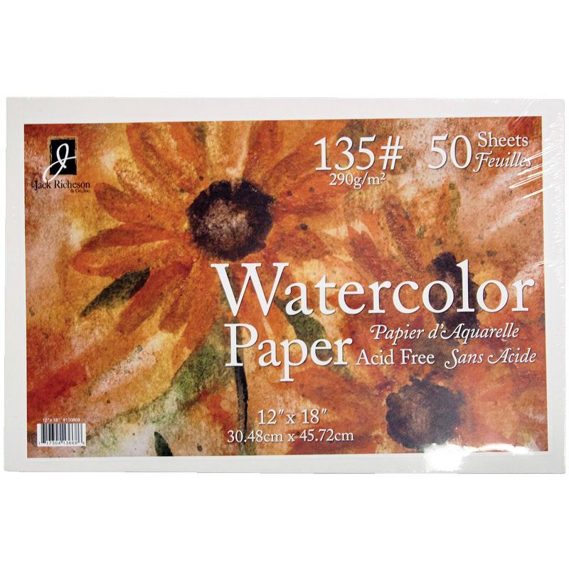 Jack Richeson Watercolor Paper, 12 x 18 Inches, 135 lb, White, 50 sheets