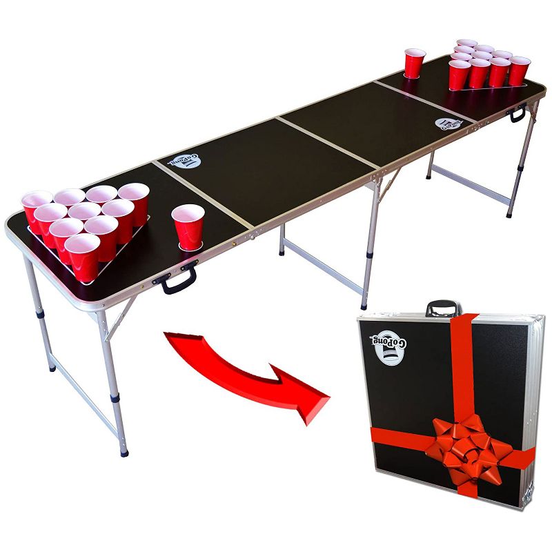 GoPong GP-8-America 8 Foot Portable Folding Aluminum Pong Tailgate Drinking Party Game Table with 6 Balls, American Flag