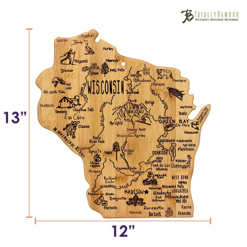 Totally Bamboo Destination Wisconsin Cutting Board 13" x 12"