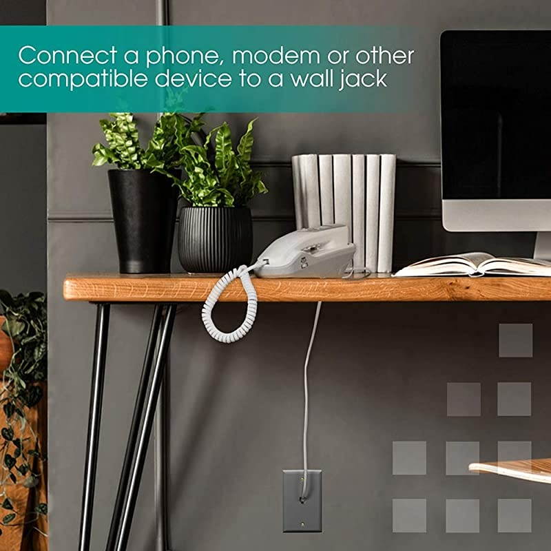 Telephone Line Cord, 100 Feet, Phone Cord, Modular Jack Ends, Works for Phone, Modem or Fax Machine, for Use in Home or Office, White, 27638