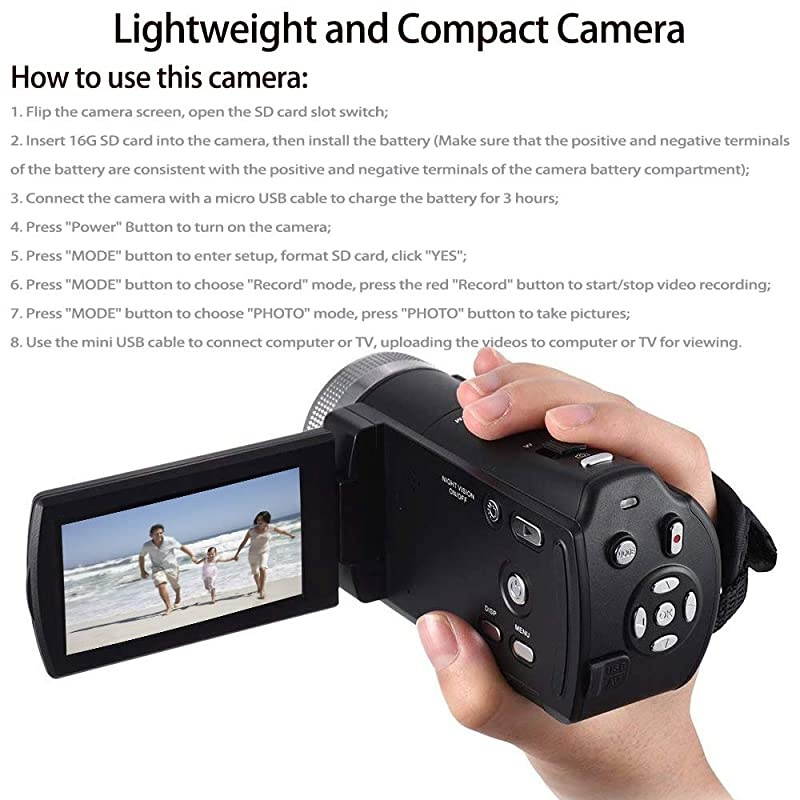Camcorders  HDV-V12 HD 1080P Video Camera Recorder Infrared Night Vision Camera Camcorders with 16G SD Card and 2 Batteries