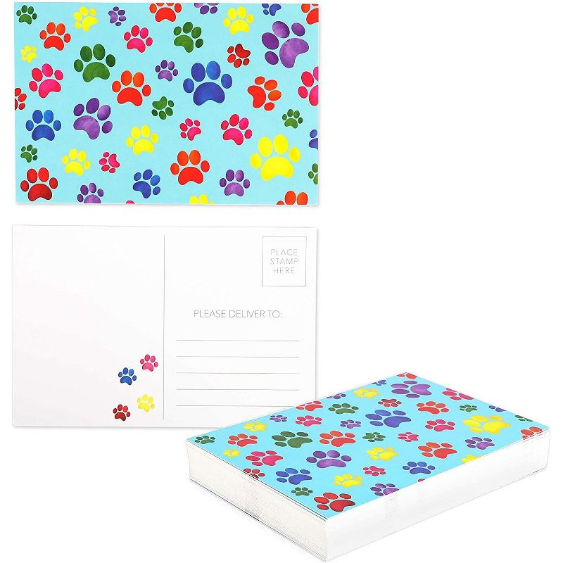 Pipilo Press 48-Pack Blank Postcards with Colorful Paw Print, Note Cards for Any Message, Postage Friendly, 4x6