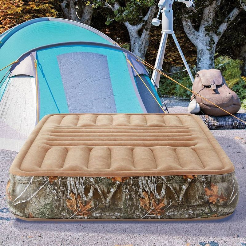 RealTree Edge Camo Lumbar Zone Comfort 13" Outdoor Air Mattress with Hands-Free Electric Pump - Queen