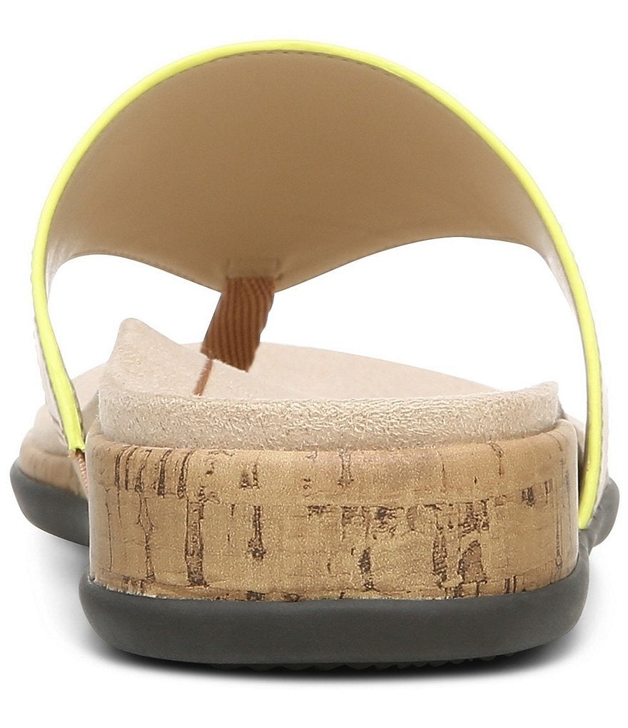 Vionic Jillian Leather Cork Wedge Thong Sandals