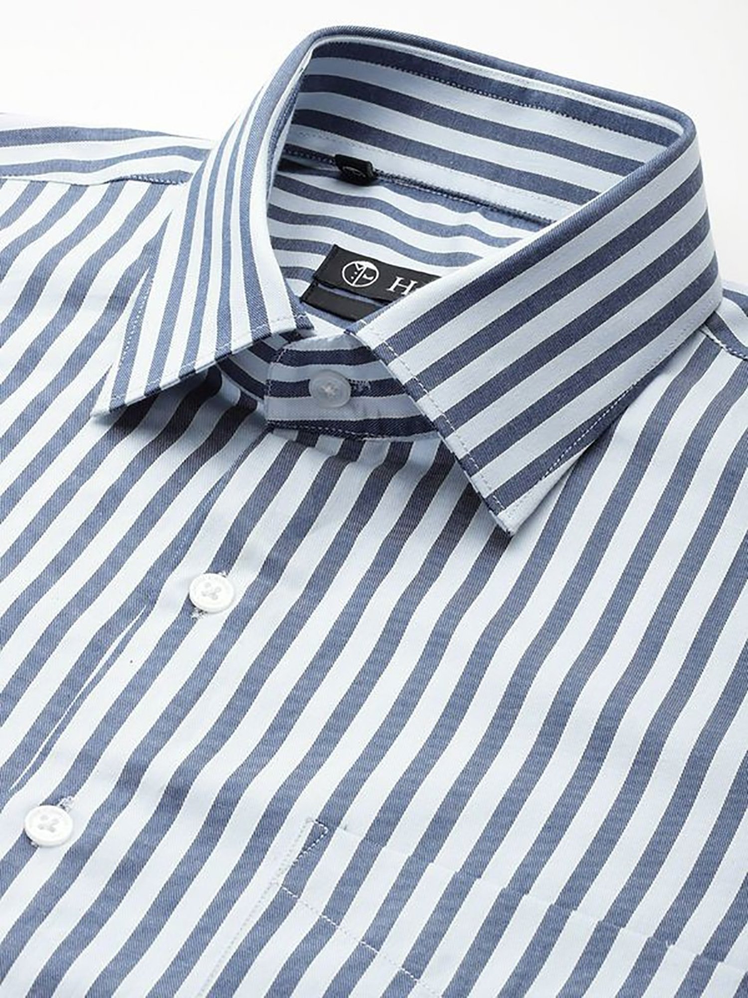 Hancock Blue Cotton Slim Fit Stripes Shirts