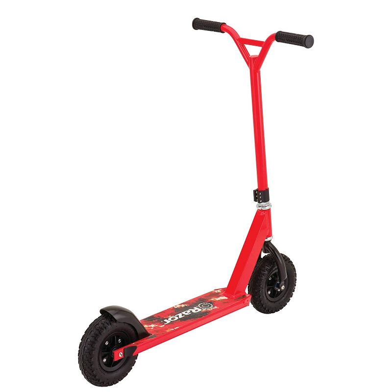 Razor Pro Kick Push Aluminum Heavy duty Outdoor Off Road Dirt Portable Scooter with Rubber Grip Handlebars and Rear Brakes, Red