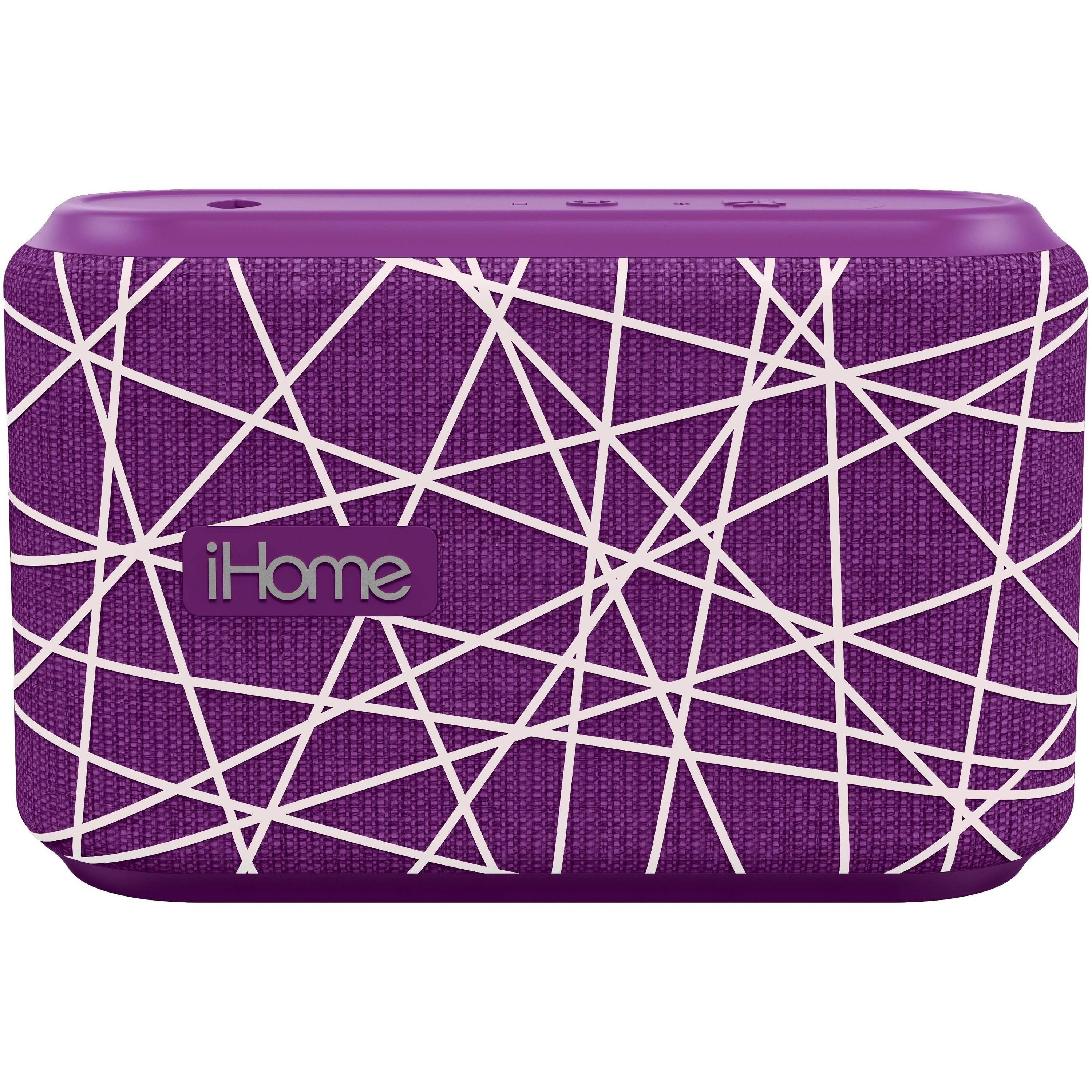 iHome Slip and Water Resistant Fabric Rechargeable Bluetooth Speaker with Speakerphone (Purple/White)