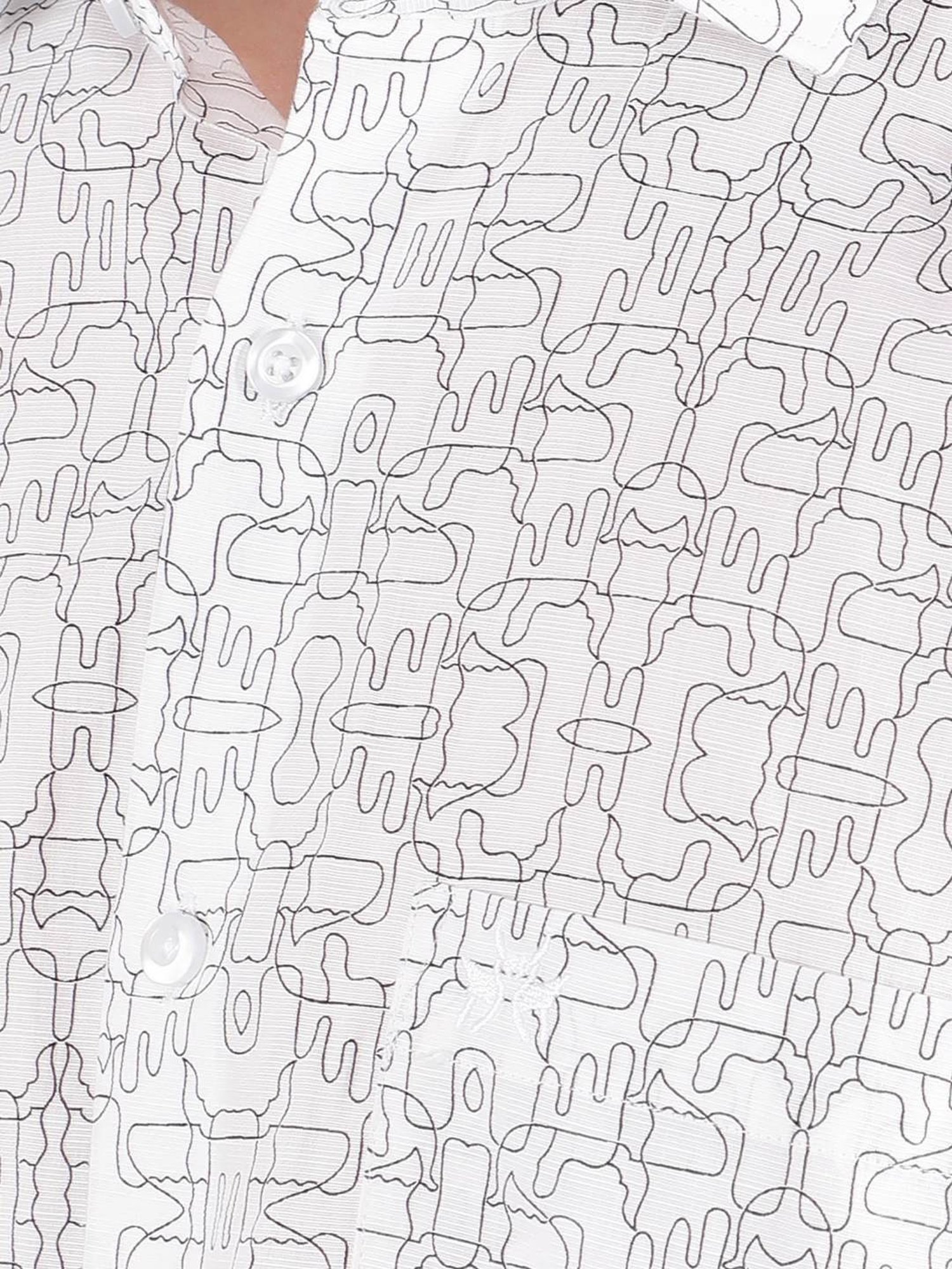 Crimsoune Club White Cotton Slim Fit Printed Shirt