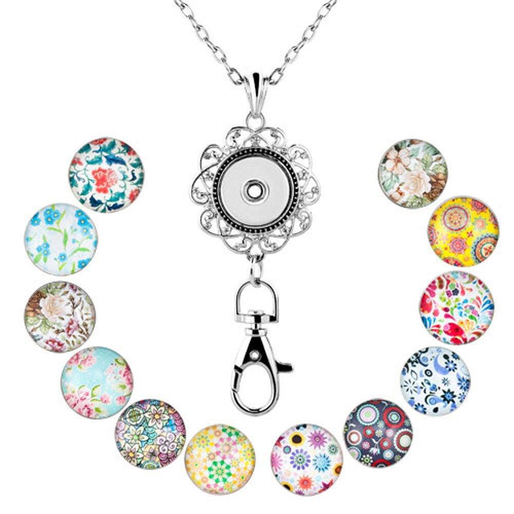 Mel Crouch Women Office Lanyard ID Badges Holder Necklaces Keychain with Snap Charms Clip Pendant