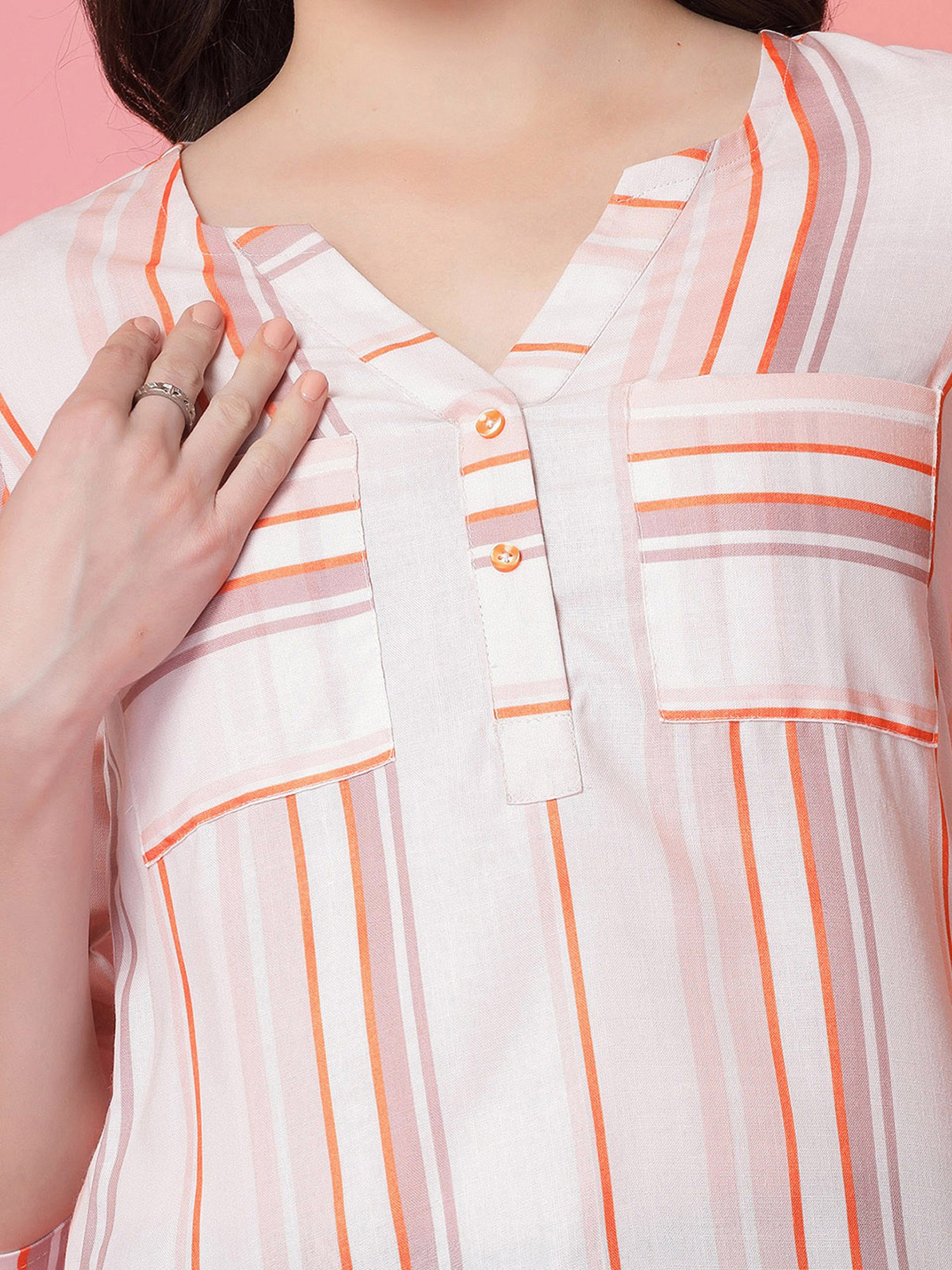 SELVIA White & Orange Striped Top