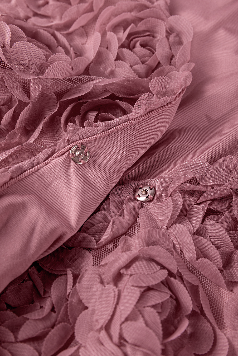 Rose Red Rhinestone Mesh Long Sleeve Bodysuit