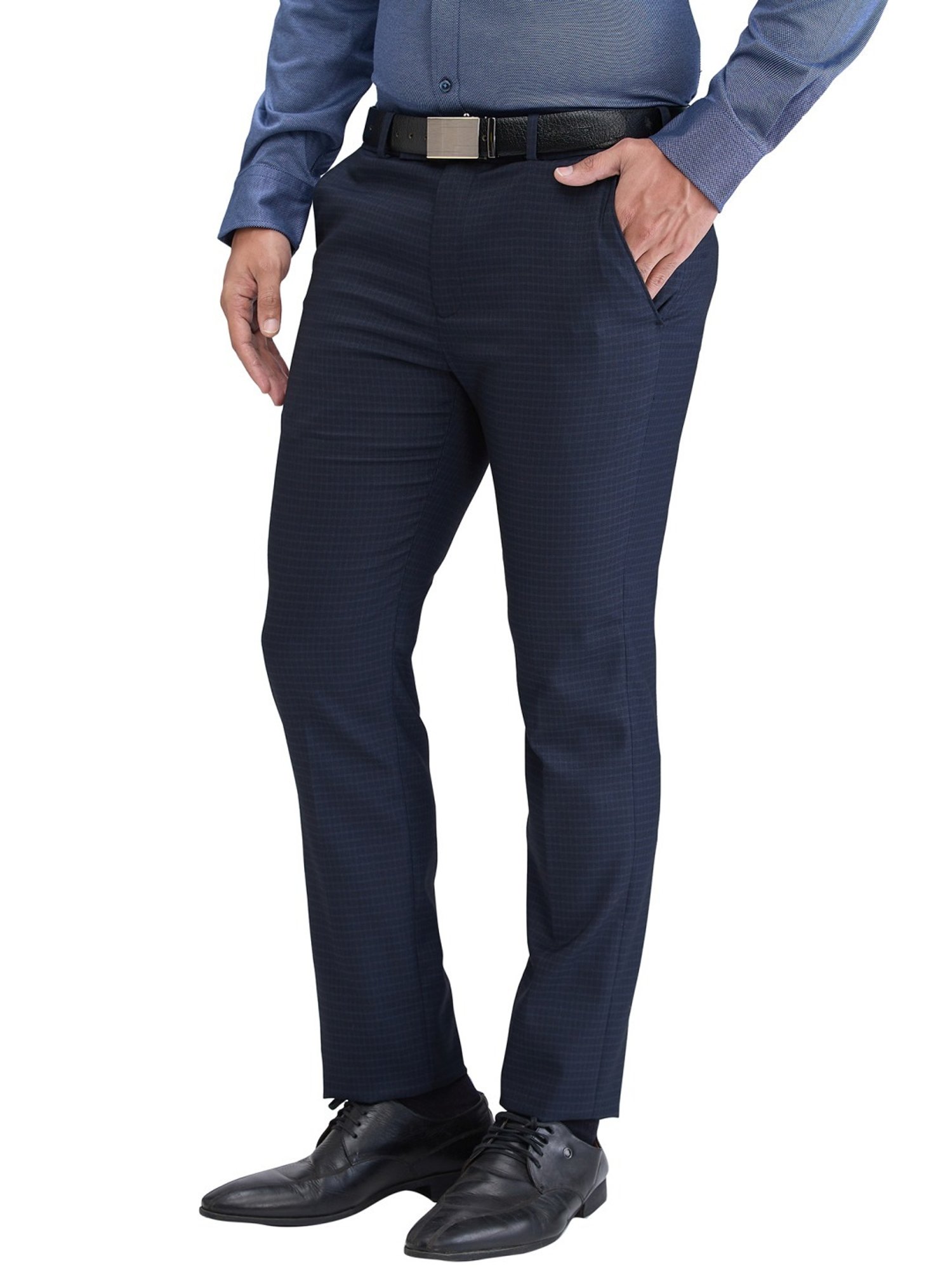 Park Avenue Blue Super Slim Fit Checks Trousers