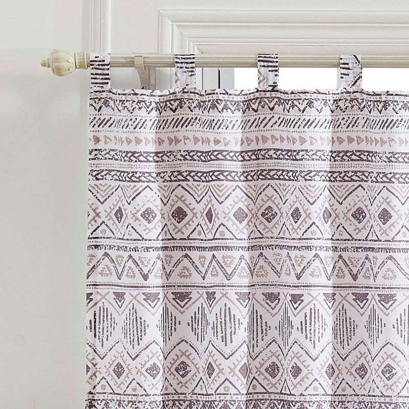 Barefoot Bungalow Denmark Simple Geometric Motifs 4-Piece Window Panel & Tie Back With 3" Rod Pocket - 42X84" Ivory