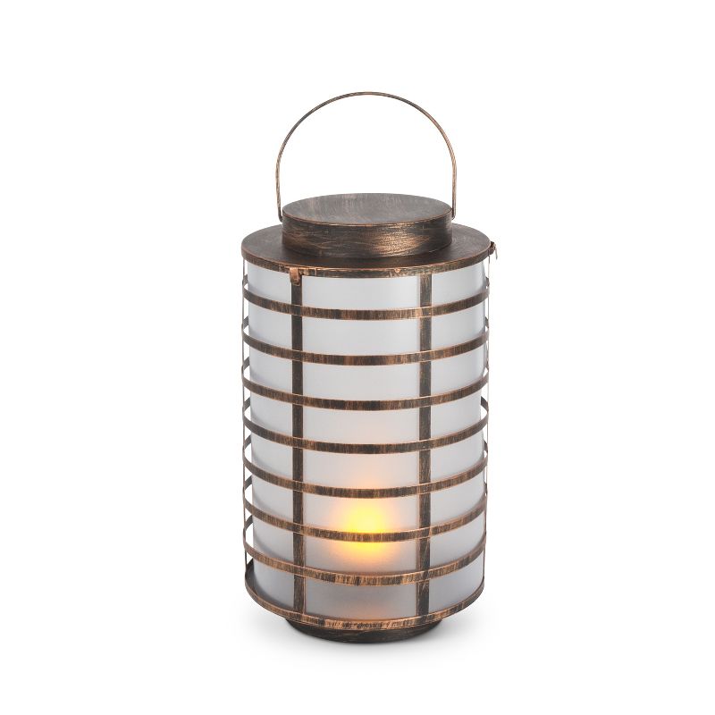 Everlasting Glow 15.5-Inch Tall Round Copper Metal with Plastic Lantern with FireGlowTM Lights and Timer Feature