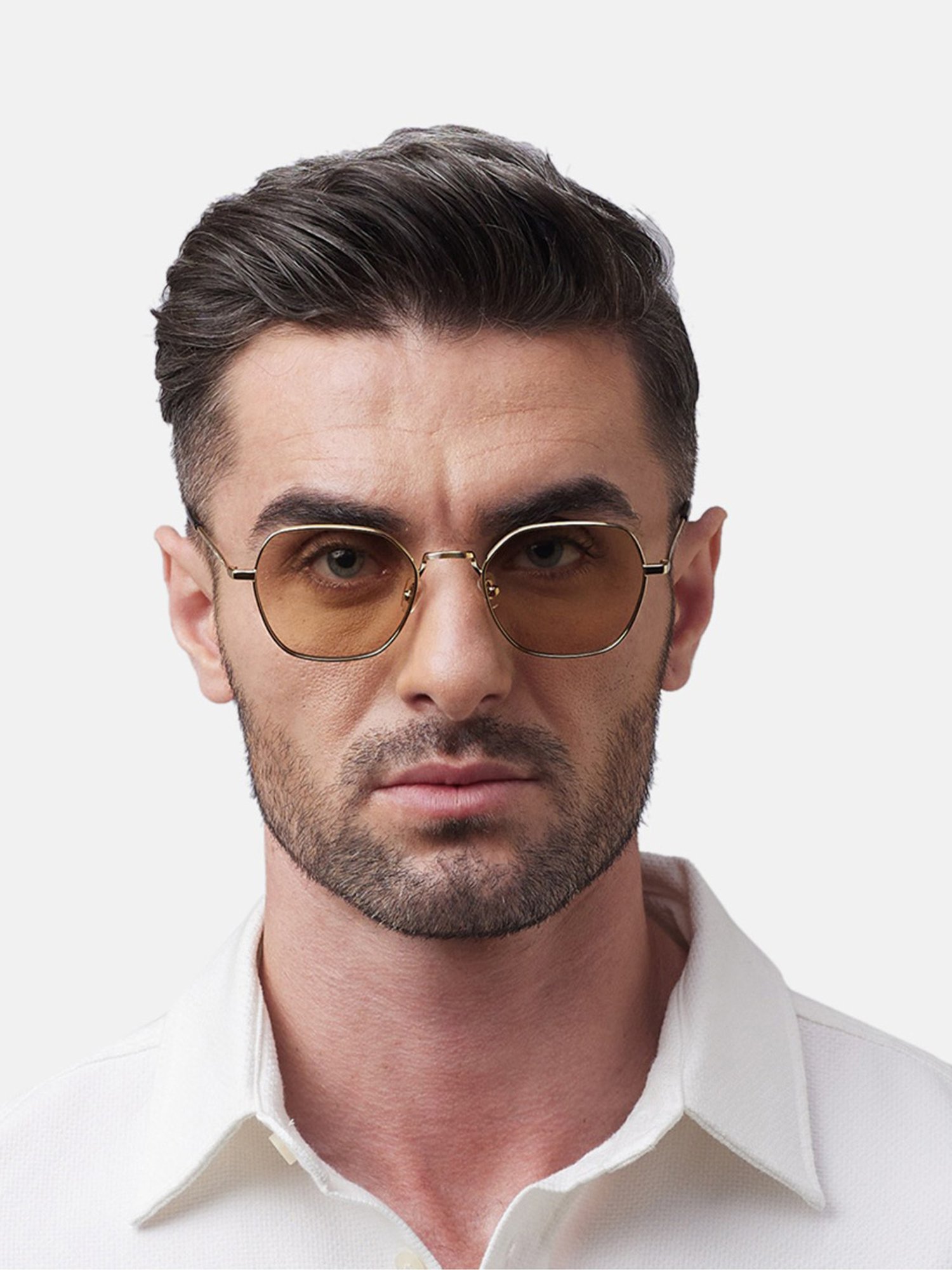 Shisen Fox Tokyo Dark Gold-Light Brown Geometric Unisex UV Protection Sunglasses -51 mm