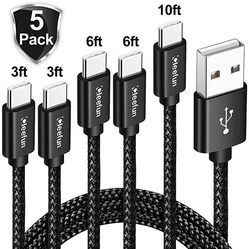 USB A to USB C Cable Fast Charging, [5-Pack, 3/3/6/6/10 ft]  Type C Fast Charger Power Cord Compatible with Samsung Galaxy Note 9 / Note 10 / Note 20, S9 S10 S20 S21 Ultra S10E, Nylon Braided
