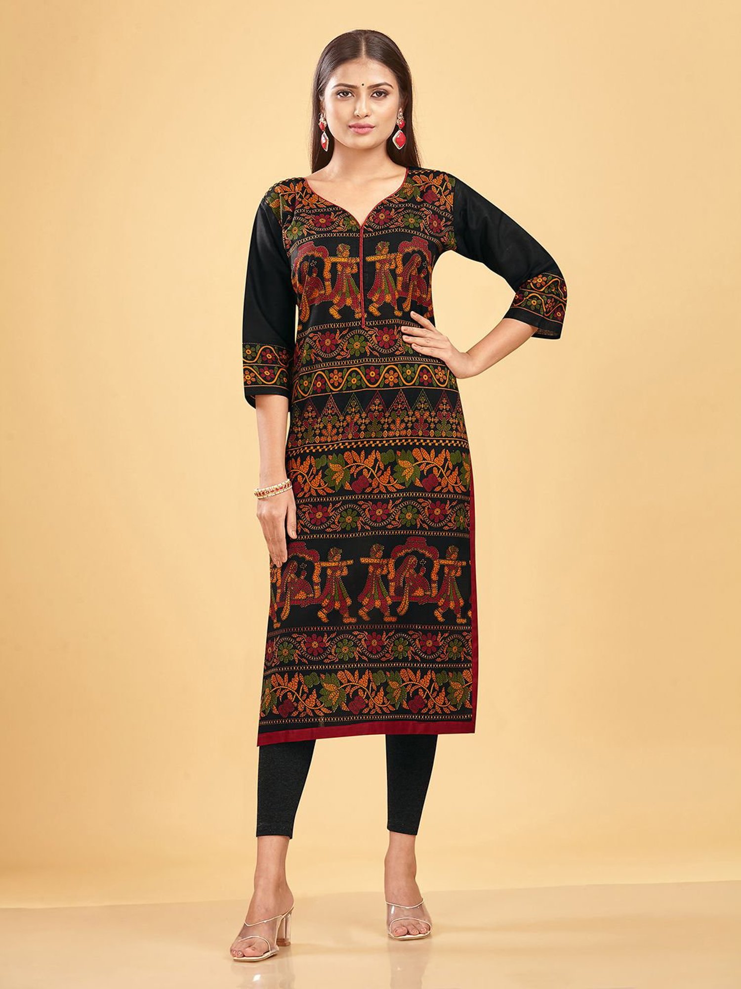SHANVIKA Black Printed Cotton Straight Kurta