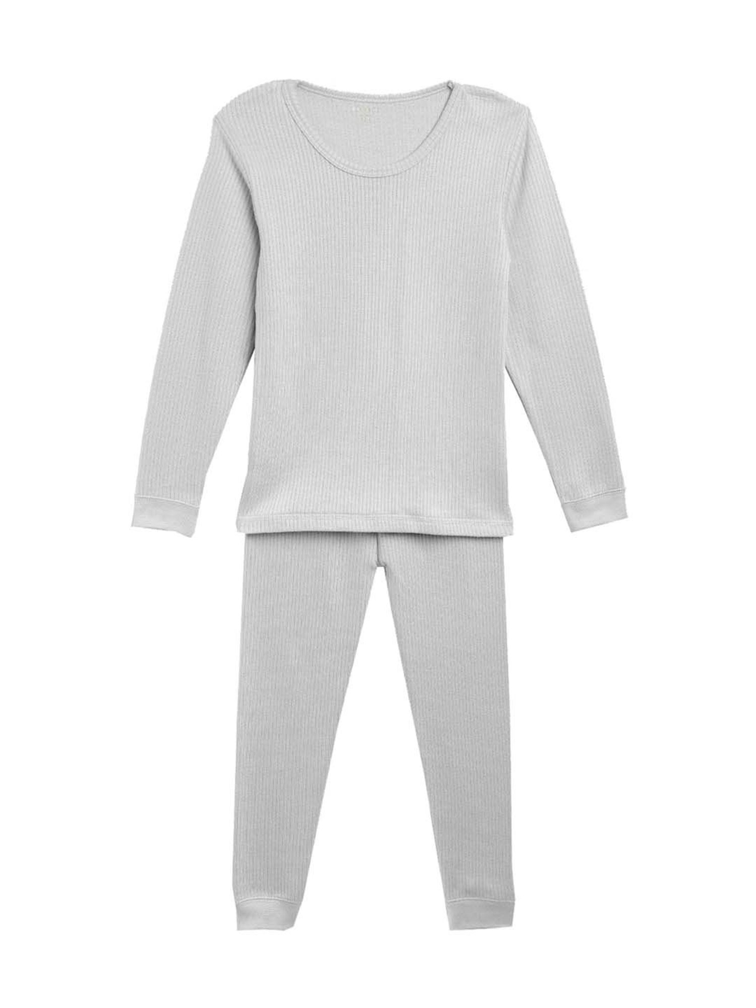 Kanvin Kids Grey Regular Fit Thermal Top & Pants Set