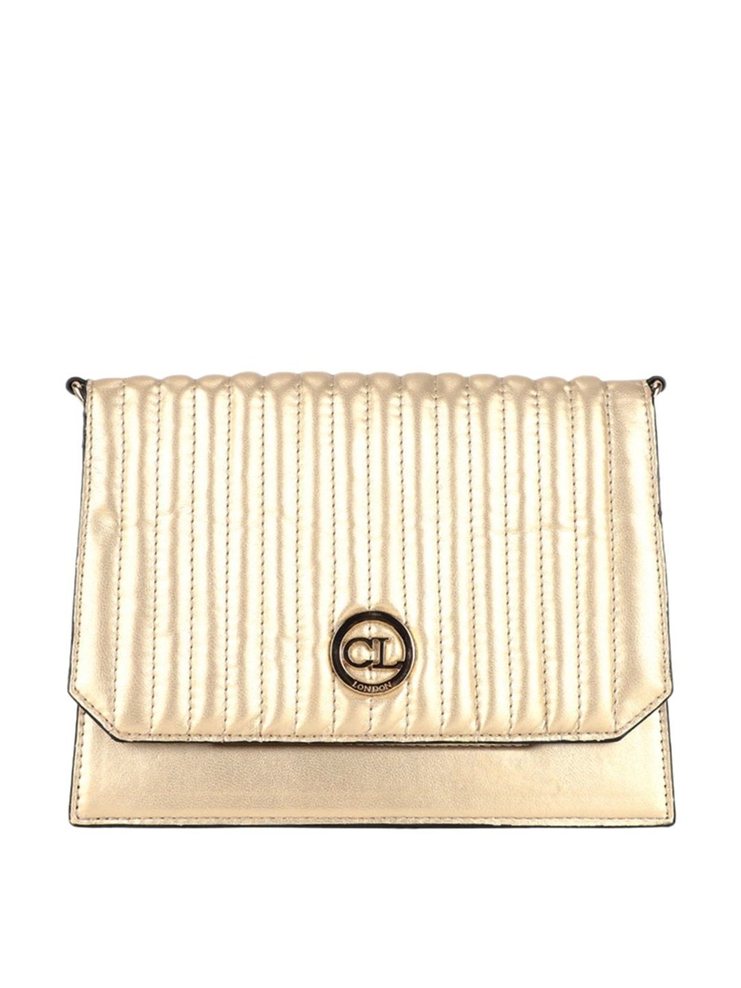 Carlton London Golden Textured Small Handbag