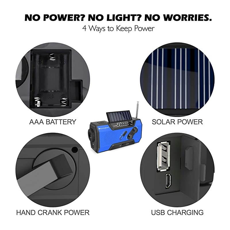 Solar Crank NOAA Weather Radio for Emergency with AM/FM, Flashlight, Reading Lamp and 2000mAh Power Bank (Green)