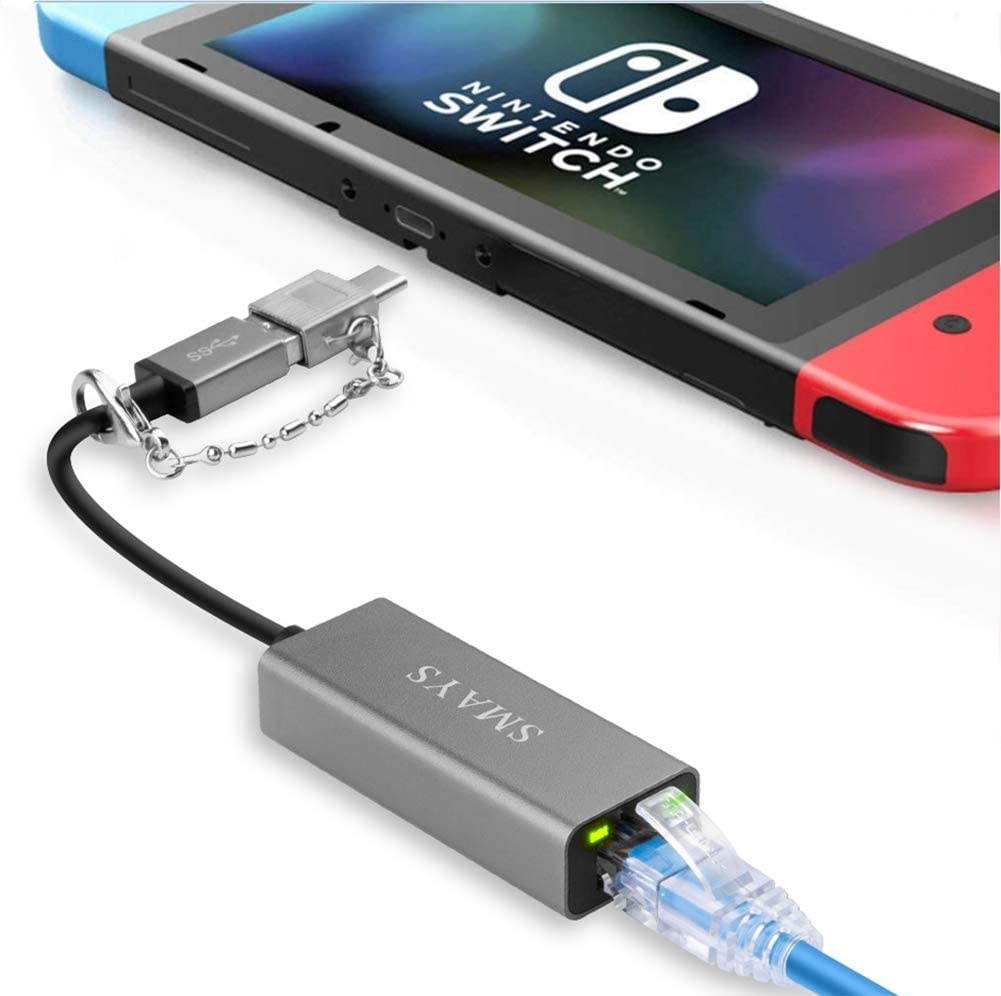 SMAYS LAN Ethernet Adapter Compatible for Nintendo Switch Wii Mac PC Computer Samsung Galaxy Tab A and Phone Thunderbolt 3 USB C OTG Adaptor