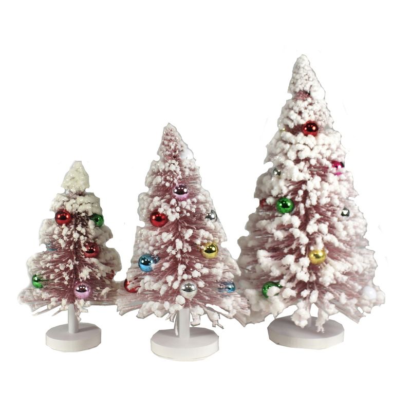 Christmas 13.5" Pink Snow Forest Trees Putz Village Retro  -  Decorative Figurines