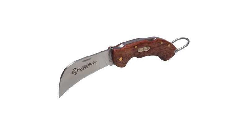 GREENLEE 0652-28 Folding Knife,Hawk Bill,4 In,Brown/Rose