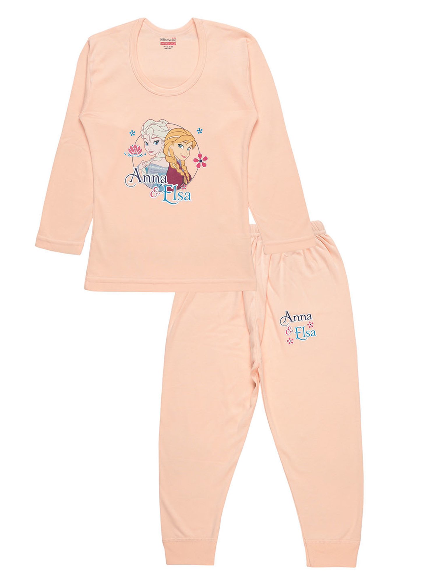 Bodycare Kids Peach Printed Full Sleeves T-Shirt with Pants
