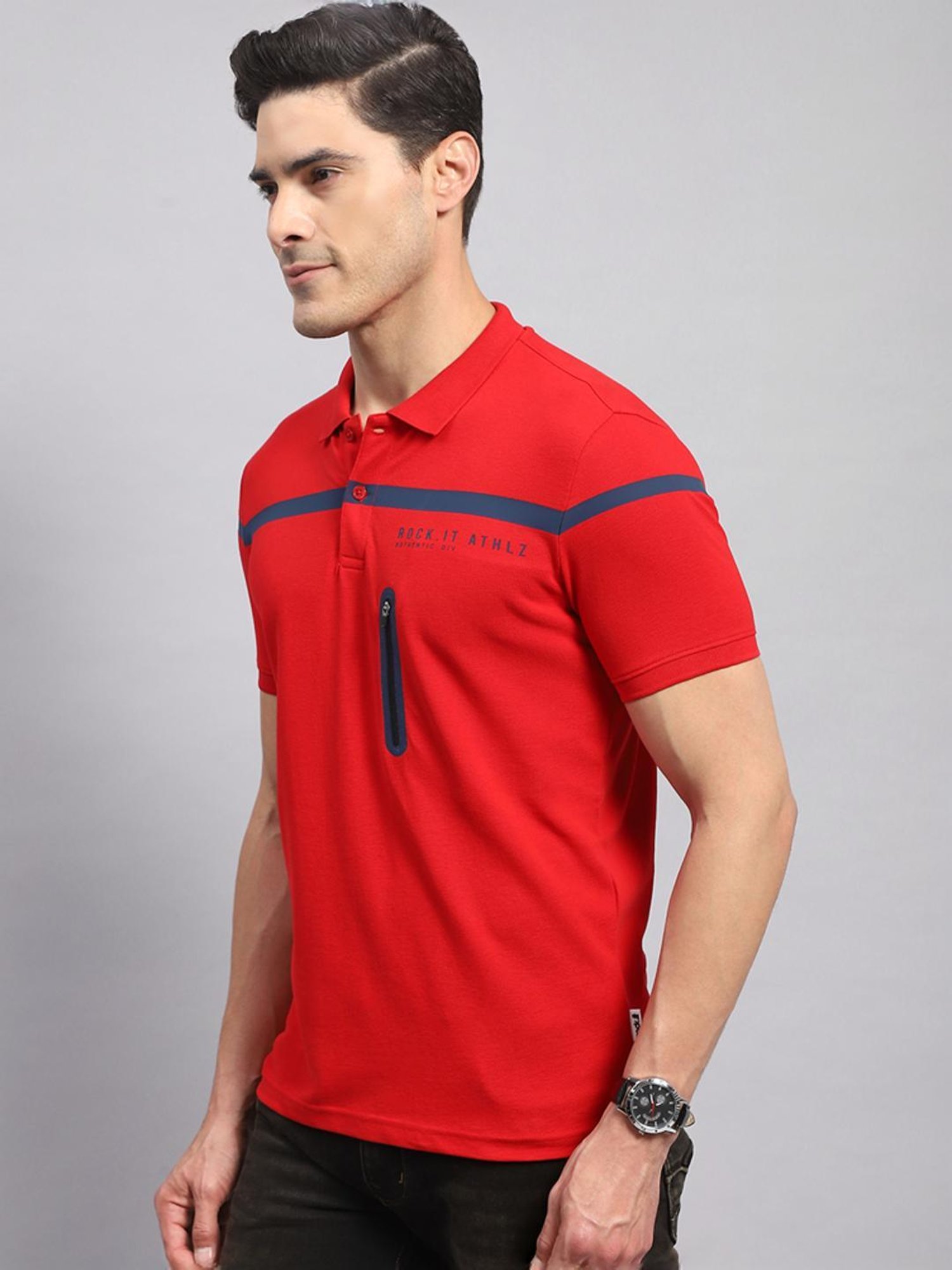 Rock.it Red Cotton Regular Fit Printed Polo T-Shirt