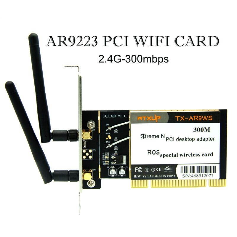 Plugadget Atheros AR9223 PCI 300M 802.11b/g/n Wireless WiFi Network Adapter for Desktop 2 Antenna