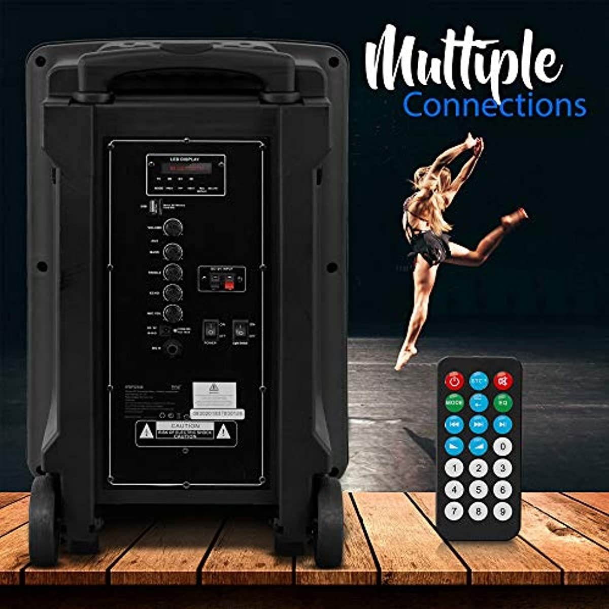 Pyle Wireless Portable PA Speaker System - 800W High Powered Bluetooth Compatible Indoor & Outdoor DJ Sound Stereo Loudspeaker w/USB SD MP3 AUX 3.5mm Input, Flashing Party Light & FM Radio-PPHP1244B