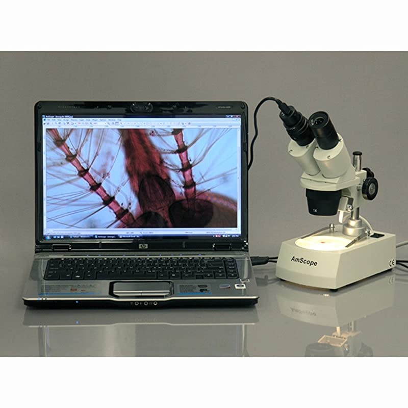 SE305R-PZ-E1 Digital Forward-Mounted Binocular Stereo Microscope, WF10x and WF20x Eyepieces, 10X/20X/30X/60X Magnification, 1X and 3X Objectives, Upper and Lower Halogen Lighting, Reversible Black/Wh