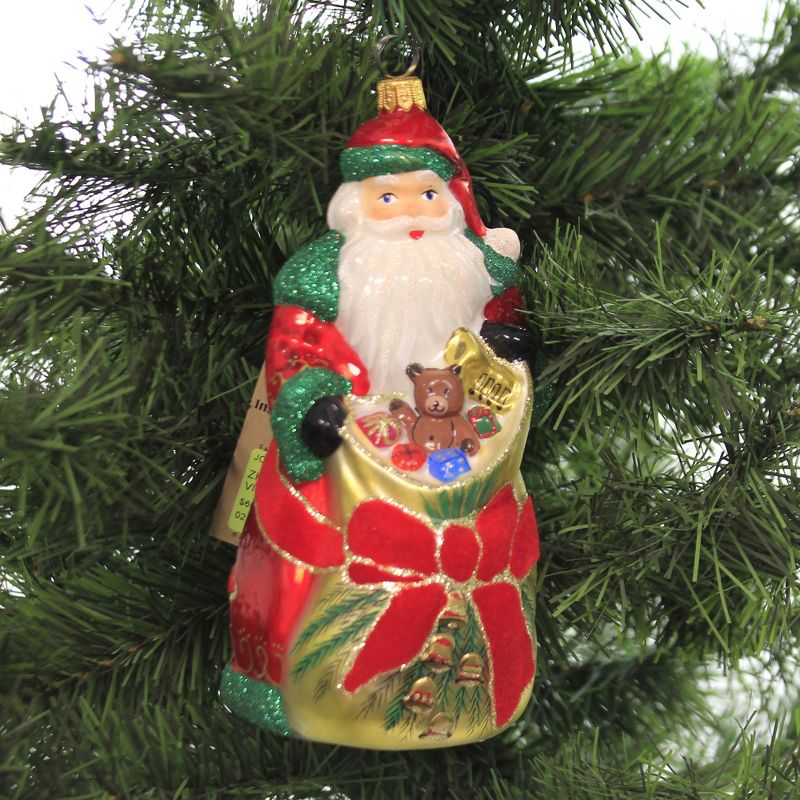 Joy To The World 6.0" Vintage Bells Bratislava Santa Ornament Metzler Bro Flock  -  Tree Ornaments