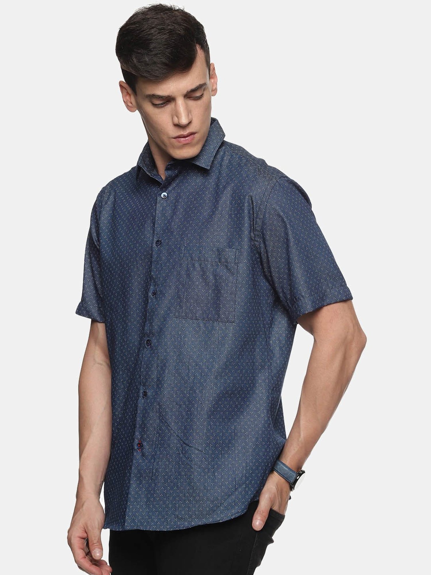Don Vino Navy Slim Fit Printed Shirt