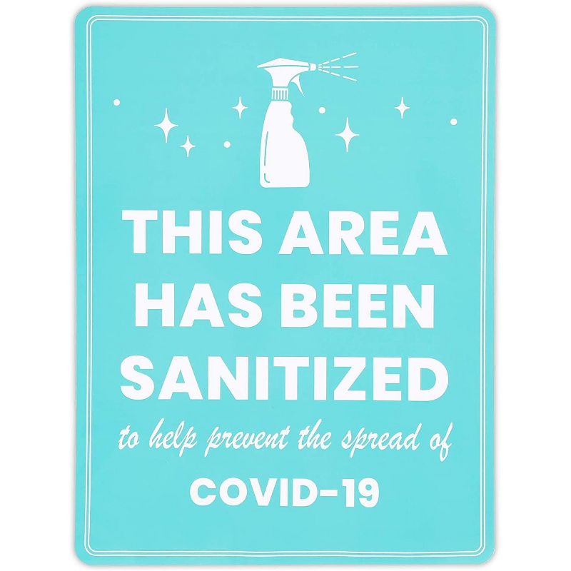 6-Pack Safety Sticker Decal Sign of This Area Has Been Sanitized (9x12, Letter Sized, Aqua Blue)